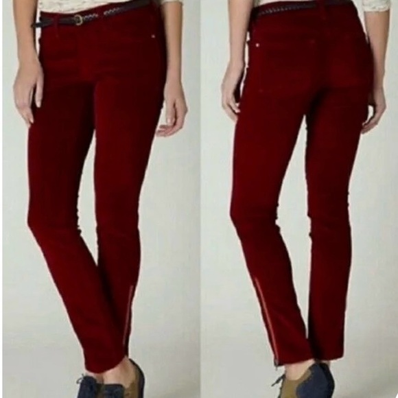 ANTHROPOLOGIE PILCRO FIT STET BURGUNDY CORDUROY ANKLE ZIP PANTS - Size 29 - Picture 2 of 16